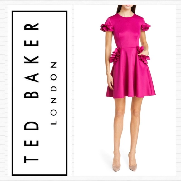 $250 TED BAKER Pink Ruffle Cocktail Dress Luuciee - Picture 8 of 10